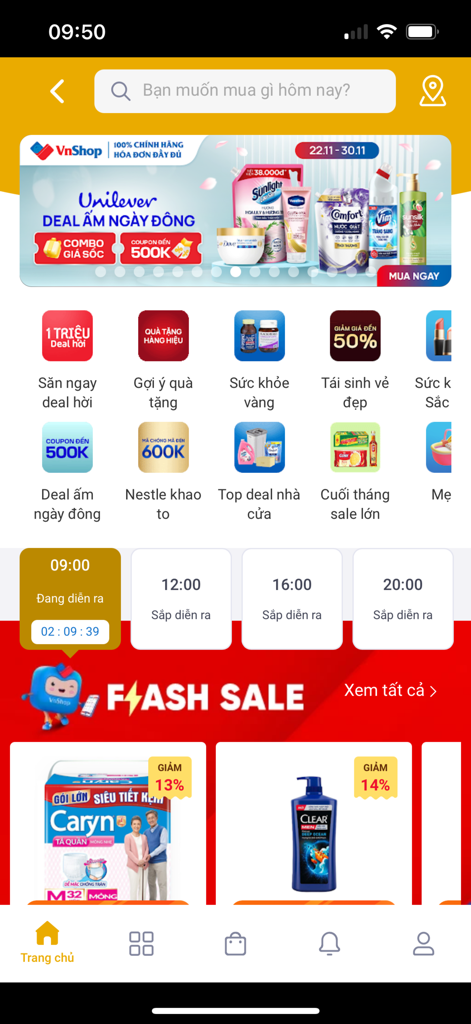 BAC A BANK Mobile Banking - Shopping interface in the BAC A BANK mobile app featuring VnShop flash sales and product categories