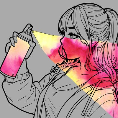 a realistic girl spray, painting