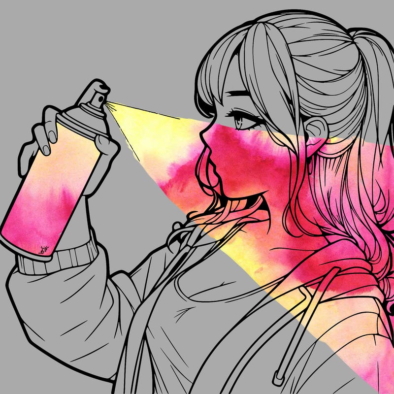 a realistic girl spray, painting