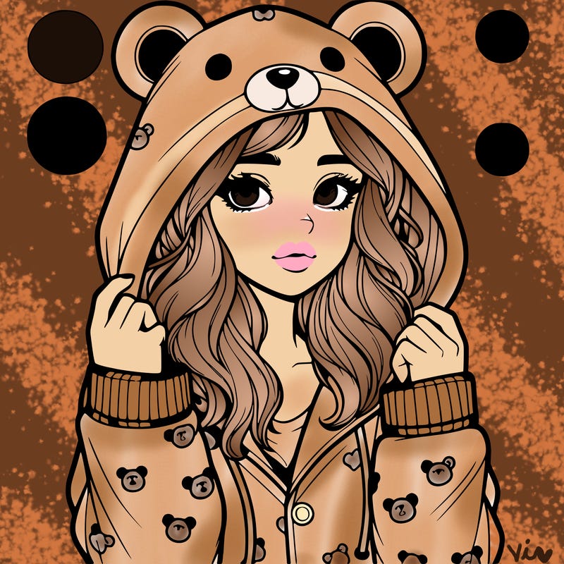 realistic girl in a animal pjs hoodie