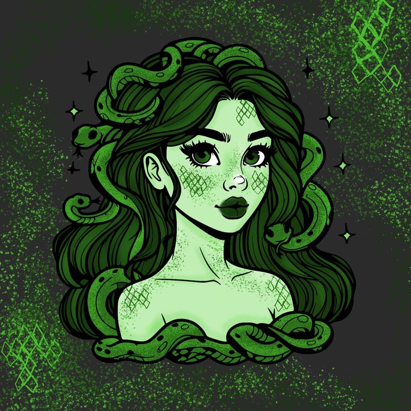 realistic girl with snakes as hair