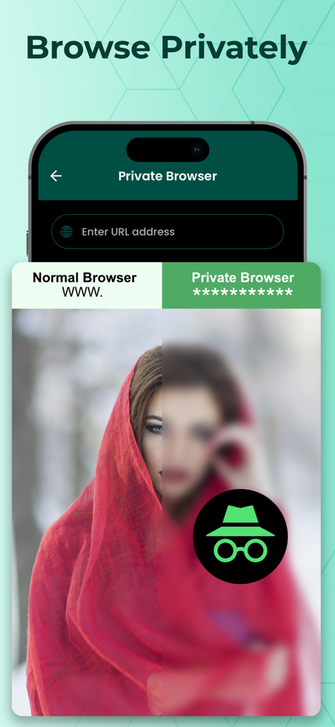 Whatscan - Whats Scan Web - Screenshot of the Whatscan app private browser feature highlighting incognito browsing mode
