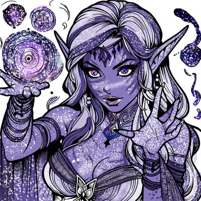 realistic scary beautiful elf sorceress casting spell