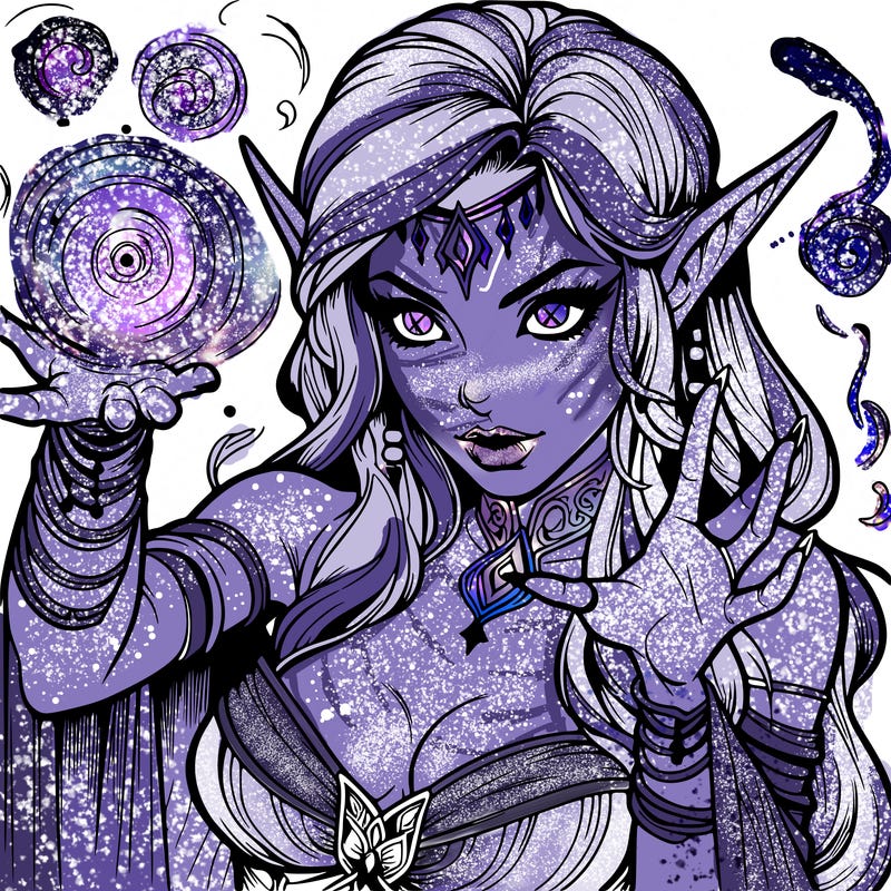 realistic scary beautiful elf sorceress casting spell