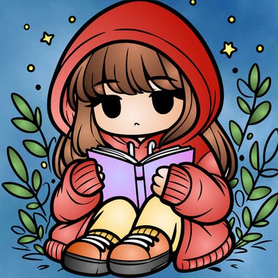 girl in oversized hoodie reading a book