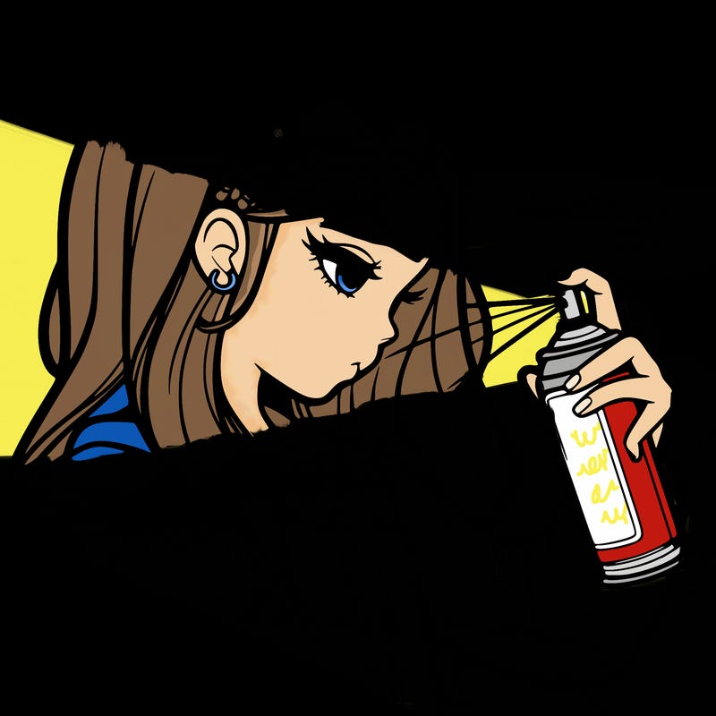 a realistic girl spray painting