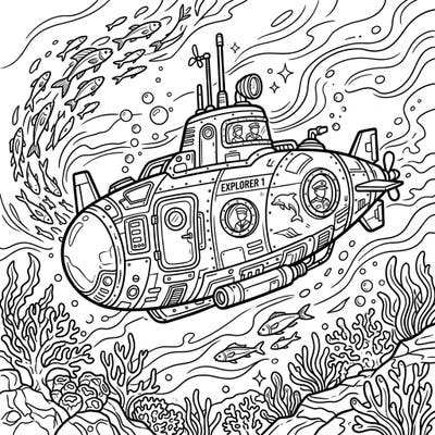 Embark on an exciting underwater journey with this detailed submarine coloring page designed for teens. Discover a vibrant world beneath the waves, ready for your artistic touch and creative exploration.