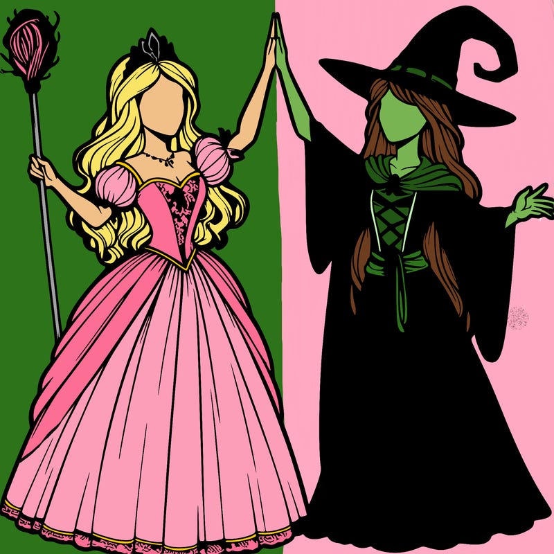 detailed realistic split of a princess and a witch