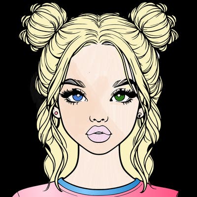 realistic girl with two buns in hair and lips