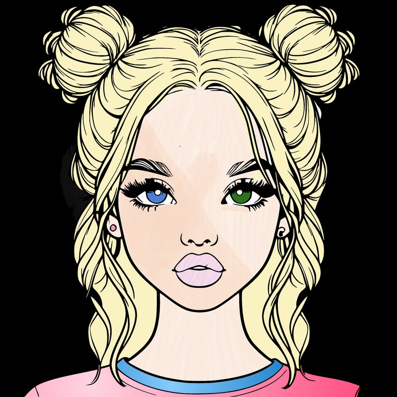 realistic girl with two buns in hair and lips