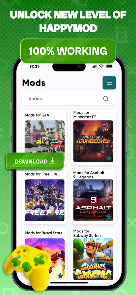 HapMod : Happy Game Mods - Interfaz de la aplicación HapMod que muestra mods para Minecraft, GTA y Free Fire
