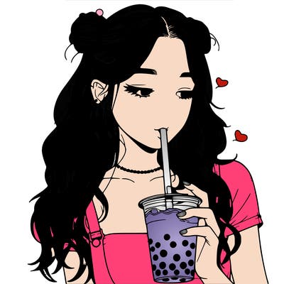 aesthetic realistic girl with boba