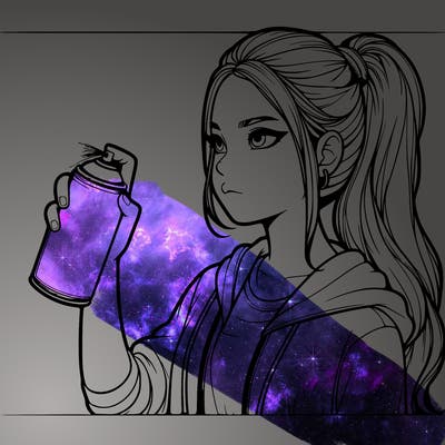 a realistic girl spray painting