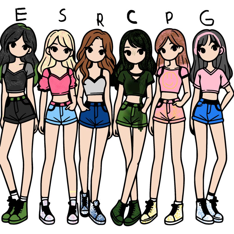a group of girls wearing crop tops and shorts