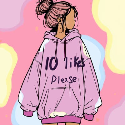 realistic girl with a oversized sweatshirt on and a bun
