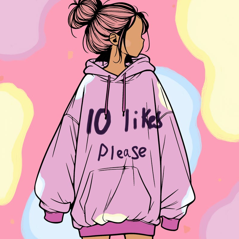 realistic girl with a oversized sweatshirt on and a bun