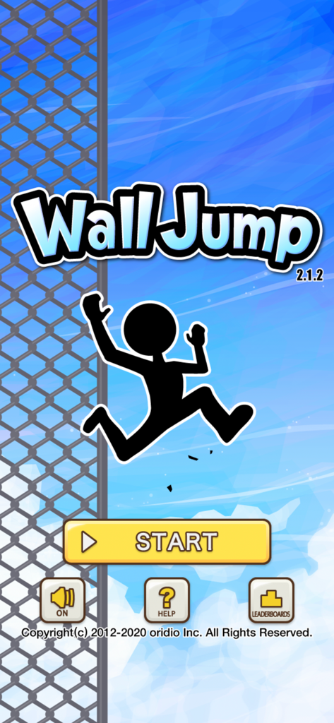 Wall Jump - A tela inicial do jogo mobile Wall Jump apresentando um stick figure pulando