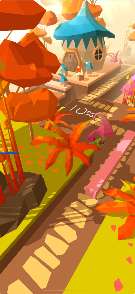 Dancing Line - Music Game - Uma linha rosa se movendo por um nível de floresta de outono estilizado em low poly no jogo musical Dancing Line