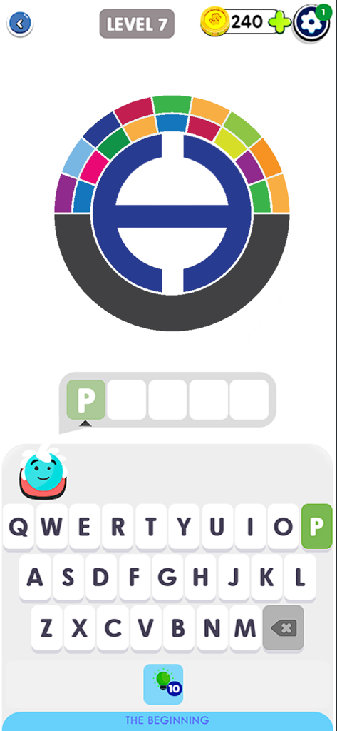Logo Quiz: Guess Brands 2026 - Gameplay screenshot of Level 7 in the Logo Quiz Guess Brands app showing a circular brand logo and a keyboard for inputting the name.