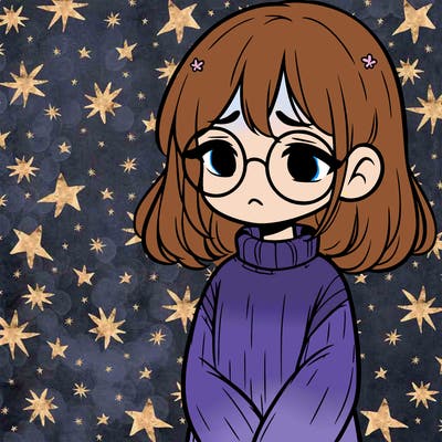sad girl with glasses in a sweater