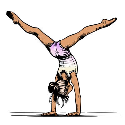 realistic gymnastic hand stand girl in four splits