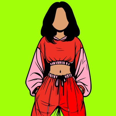 realistic girl faceless with baggy pants and a crop top