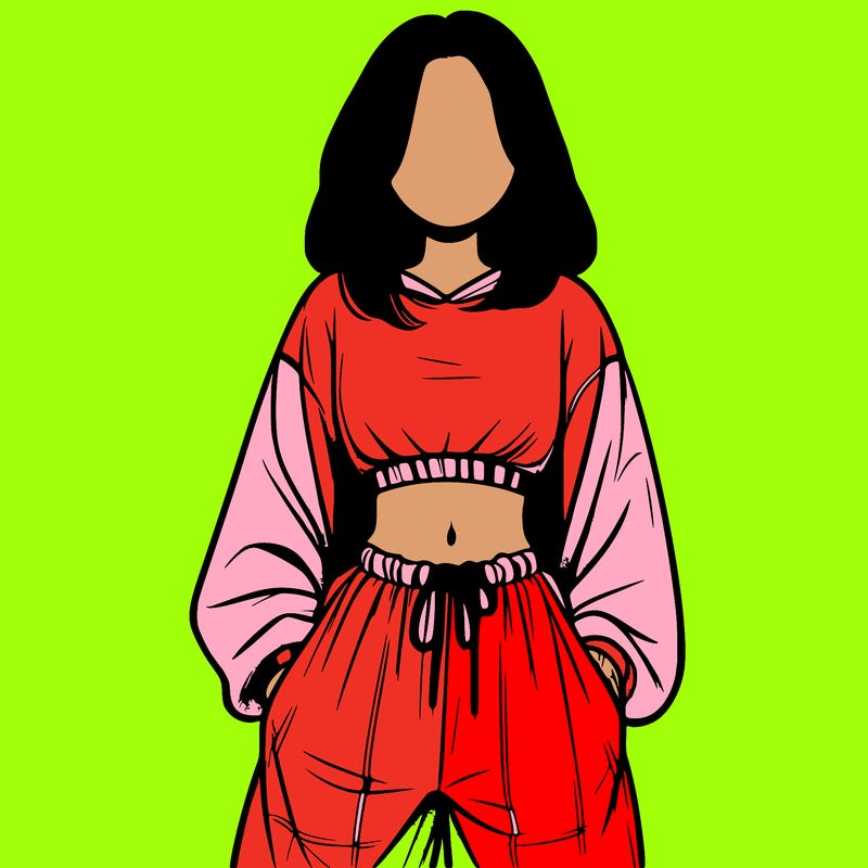 realistic girl faceless with baggy pants and a crop top