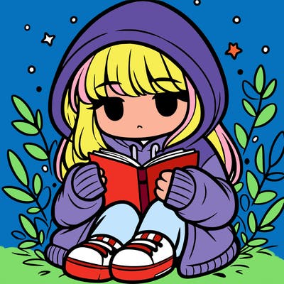 girl in oversized hoodie reading a book