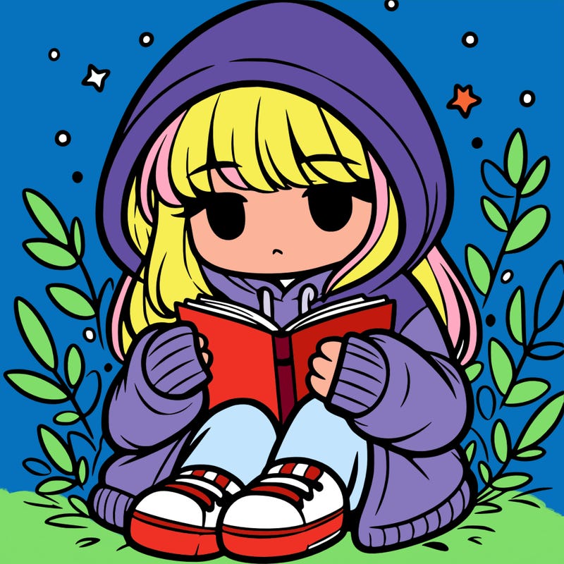 girl in oversized hoodie reading a book