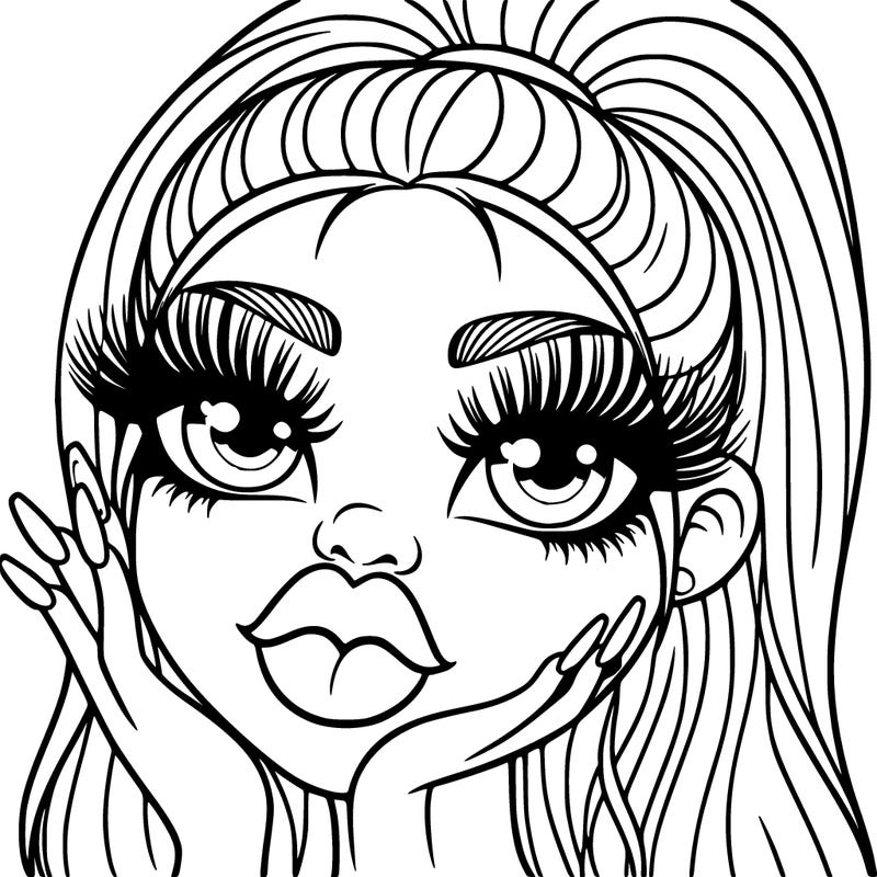 girl with big lips long nails ponytail and long lashes