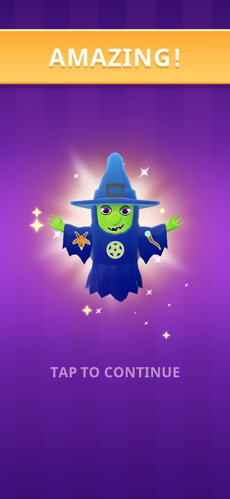 Super Toy 3D - Uma figura de bruxa verde com chapéu e manto azuis em um fundo roxo no Super Toy 3D