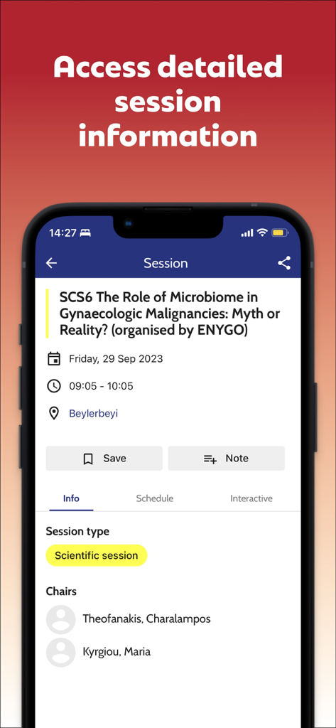 Detailed session information for a scientific session in the ESGO app