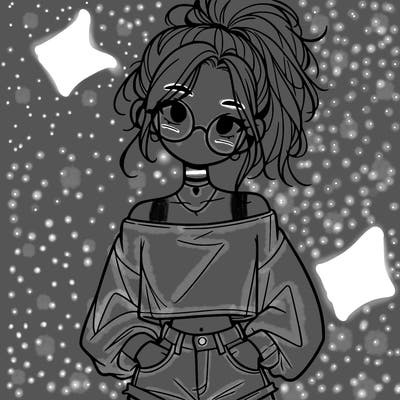 girl with a messy ponytail glasses a baggy crop top and jean shorts