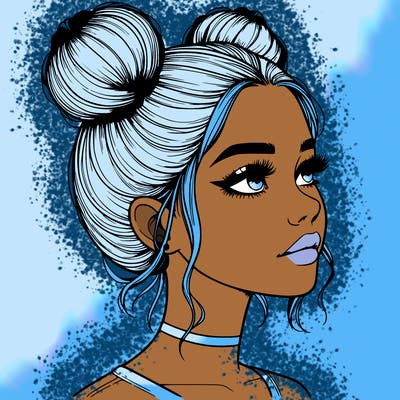 realistic girl with buns on the top of her head