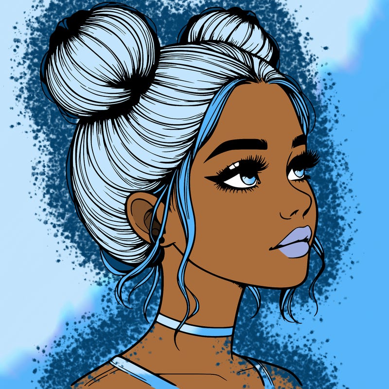 realistic girl with buns on the top of her head