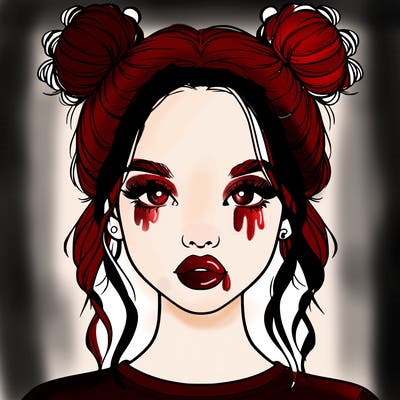 realistic girl with two buns in hair and lips