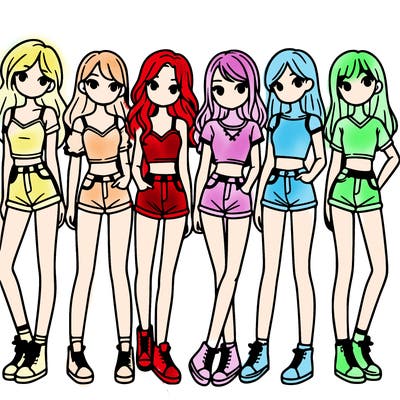 a group of girls wearing crop tops and shorts