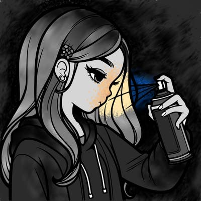 a realistic girl spray painting
