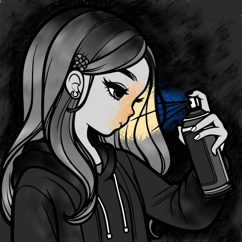 a realistic girl spray painting
