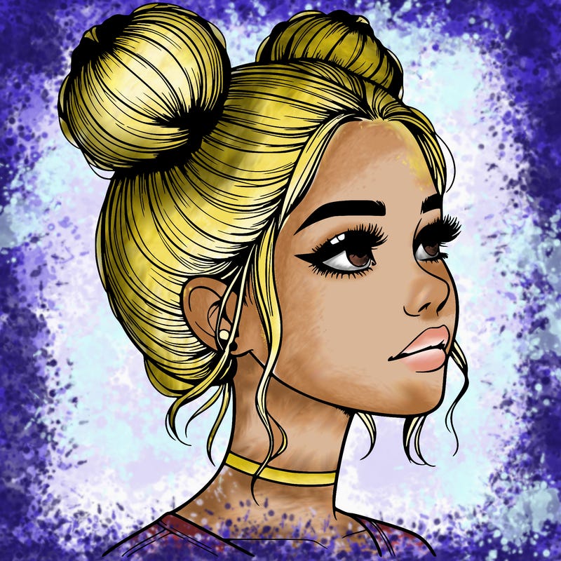 realistic girl with buns on the top of her head