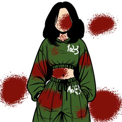 realistic girl faceless with baggy pants and a crop top