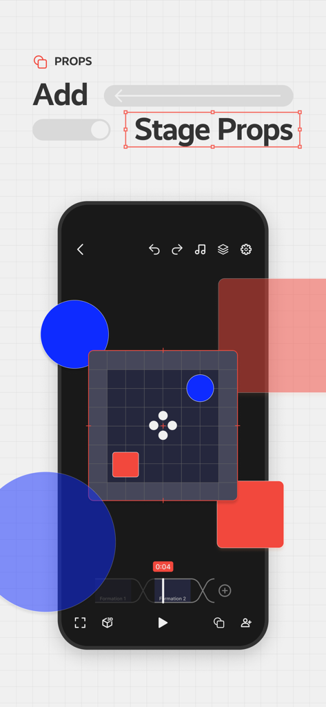 Adding stage props to a dance formation grid in the Choreographic app