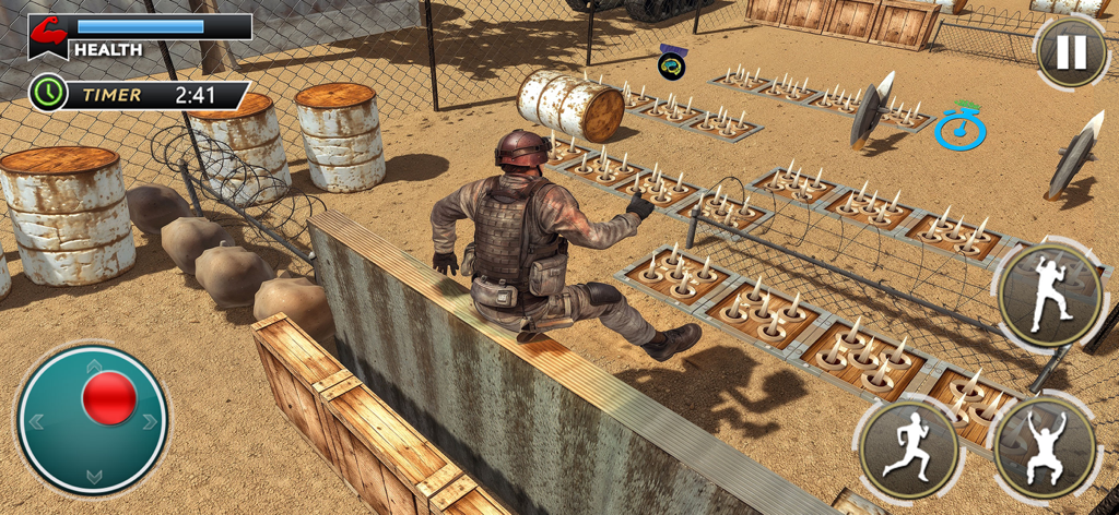 US Army Survival Training - A soldier jumping over a wall obstacle in a 3D military boot camp training game
