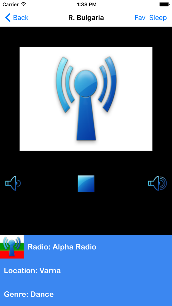 Radio Bulgaria - Pantalla del reproductor de la aplicación Radio Bulgaria mostrando Alpha Radio de Varna
