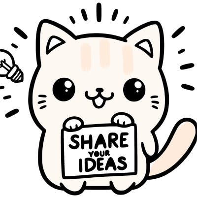 a cute cat saying share your ideas
