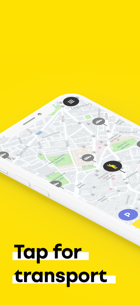 HOPIN - tap for transport - HOPIN app map interface showing real-time transport locations on a smartphone screen