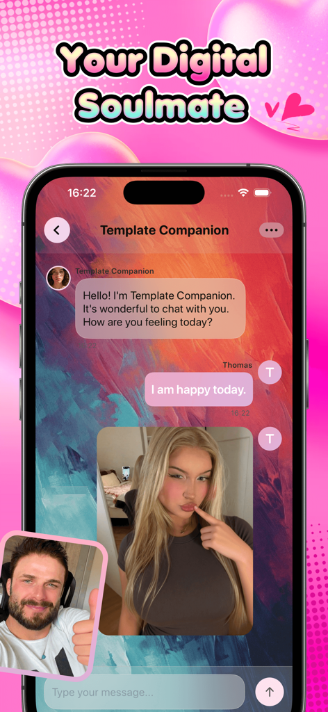 Twek - Twek app interface showing a conversation with an AI digital soulmate