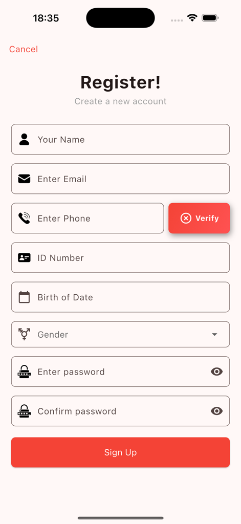 Aya Hospital - مستشفى اية - Registration page for the Aya Hospital mobile application