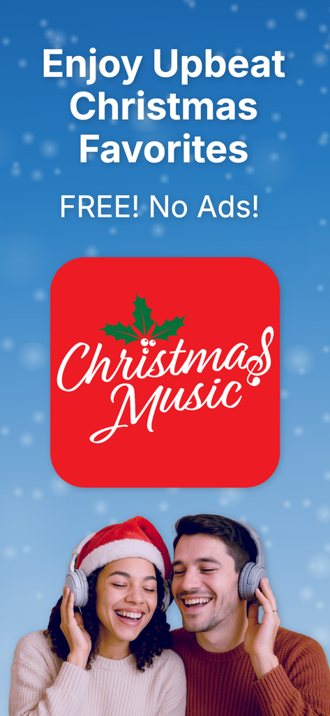 Relevant Radio Catholic Rosary - A man and woman smiling while listening to free upbeat Christmas music with headphones