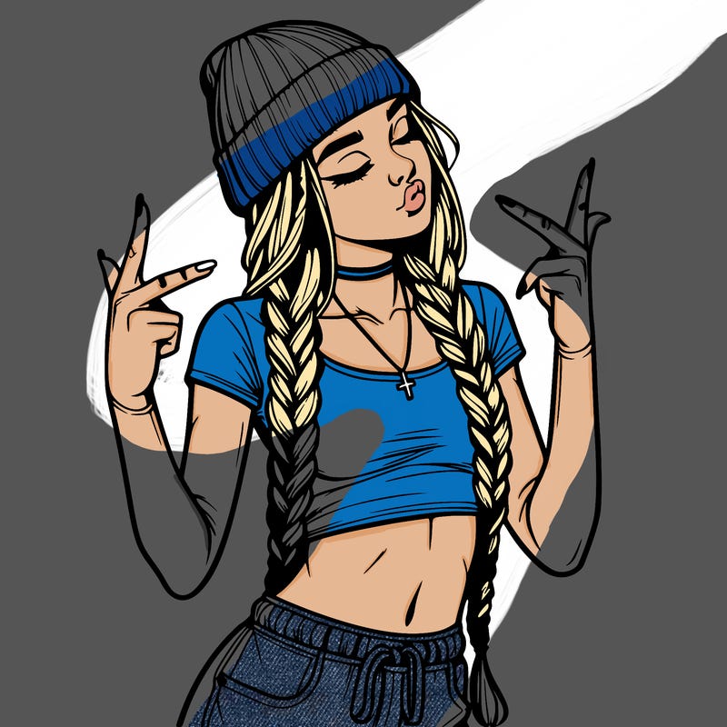 realistic teenage girl with braids and a beanie and crop top doing 🫶🏼